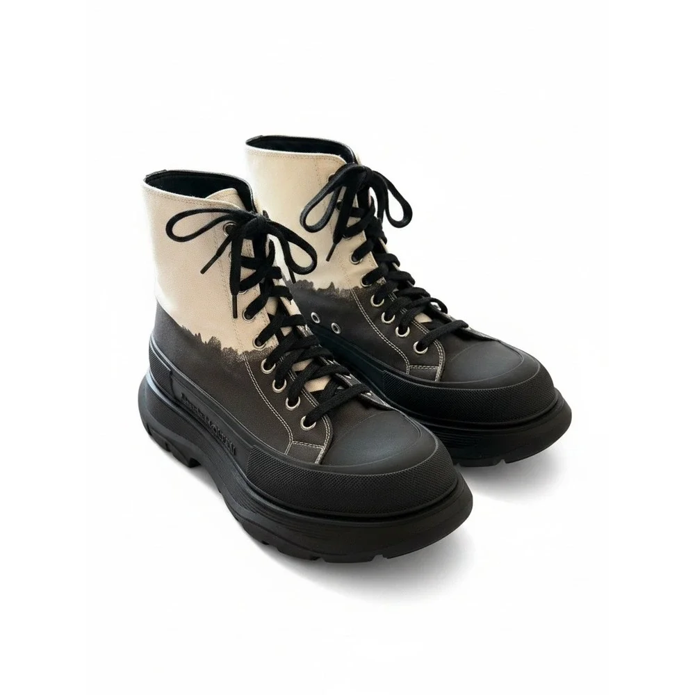 Alexander McQueen Tread Slick Black White Dip Dye Canvas Boot Sneaker Mens